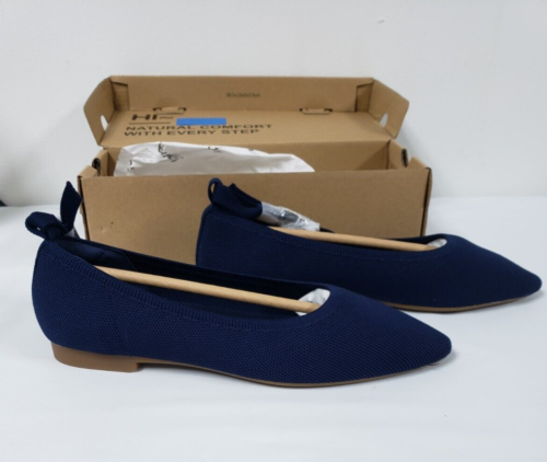 Burudani Women's Pointed Toe Ankle Strap Ballet Flat Navy blue Size US 7