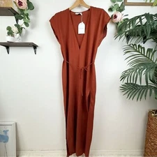 NWT Rumer Roam Linen Kaftan Maxi Dress in Chocolate Size Small