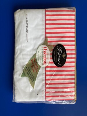 Vintage FIELDCREST PERFECTION Full Flat Sheet ROSY RED Candy Stripe 