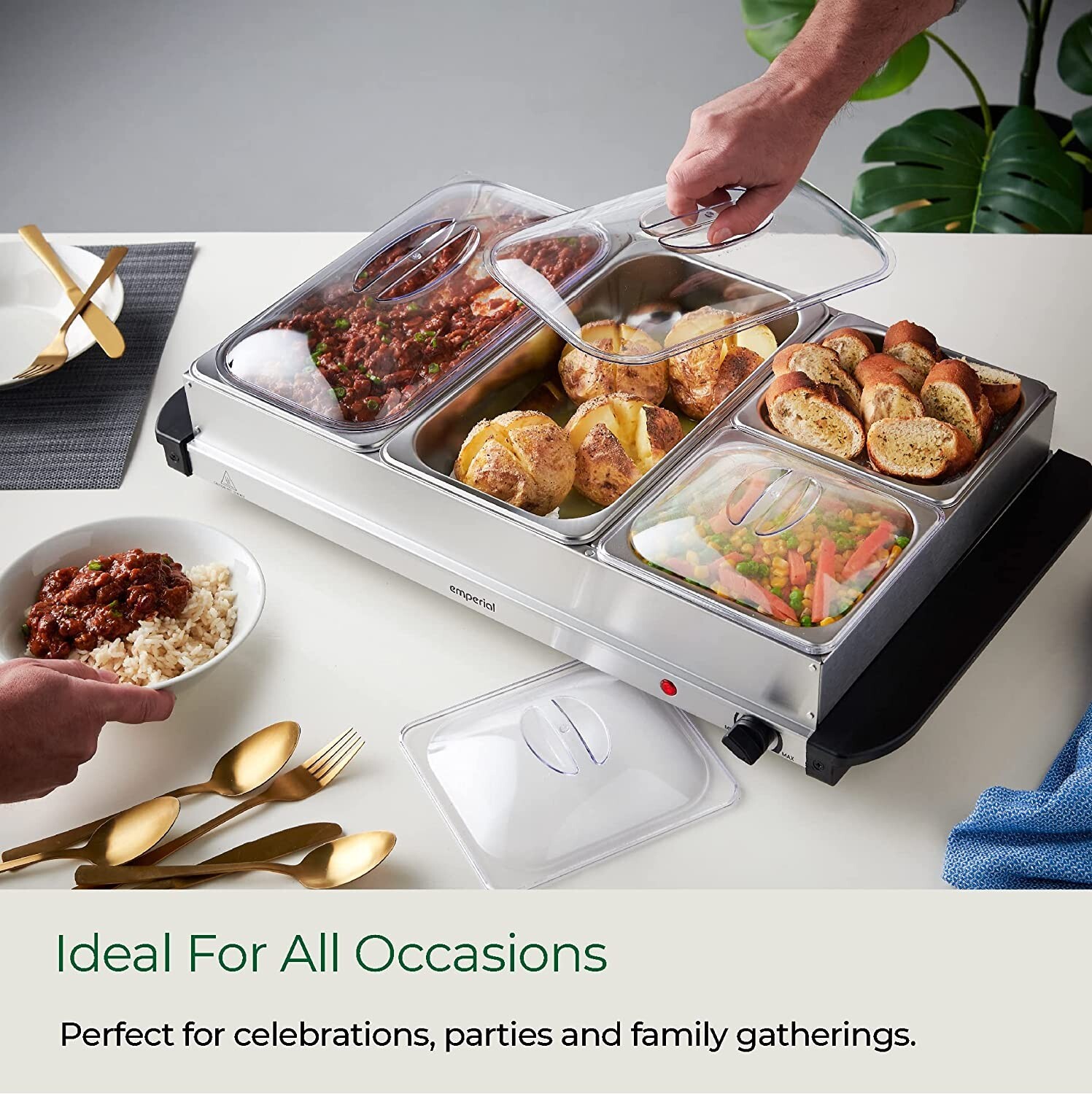 Emperial Food Warmer Buffet Server Hot Plate 4 Tray Adjustable