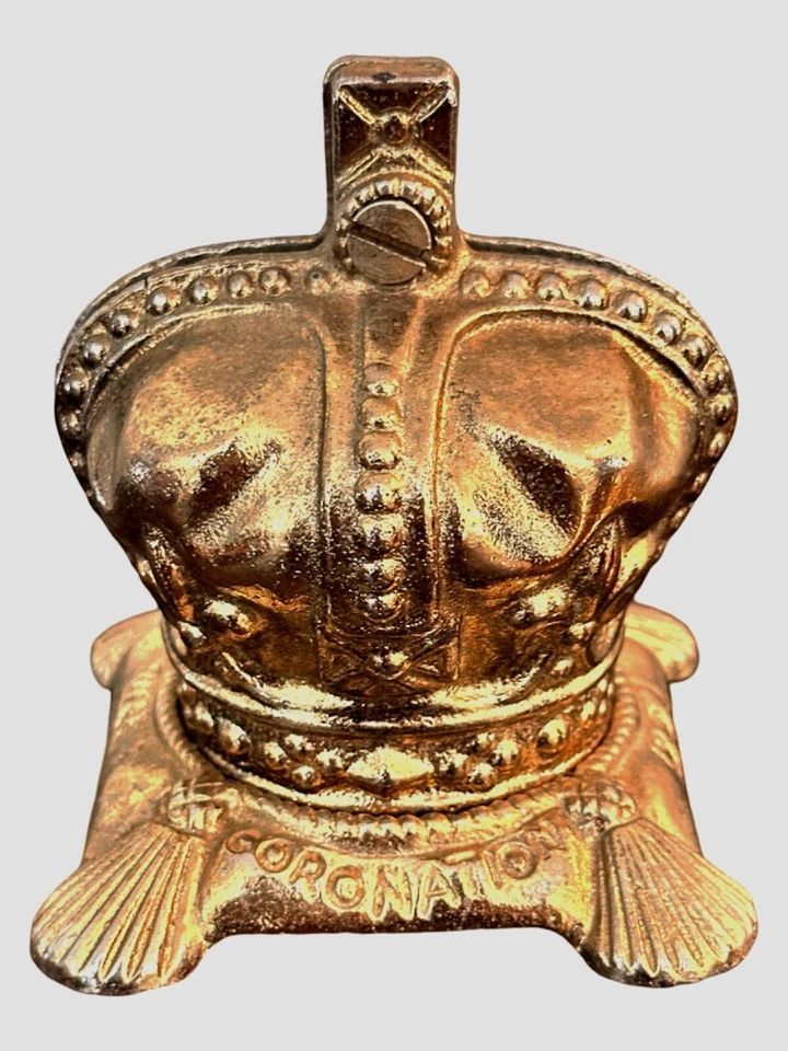 Vintage Queen Elizabeth II Coronation Crown Cast Iron Coin Bank - England - Image 2 of 4