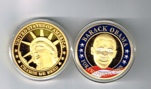 BARACK OBAMA 2009 Commemorative Coin For President 24K Gold Plated