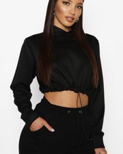 womens black cropped hoodie
