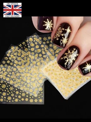 NEXT LEVEL Christmas Gold Metallic Snowflake 3D Nail Art Stickers Decal Self Adhesive