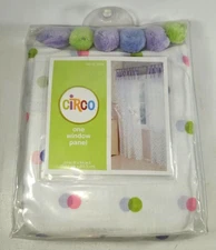 New Circo Window Panel Curtain 54" x 84" 100% Cotton Polka Dot Pom Poms