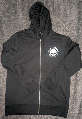 Harley-Davidson Men's Willie G Skull Logo Zip-Up Hoodie Sweatshirt, Black Sz-S