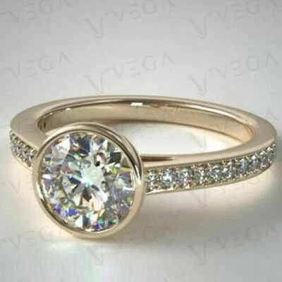 4.70Carat Round Cut Lab Created Diamond Bezel Design Ring 14k Yellow Gold Plated - image 1 of 4
