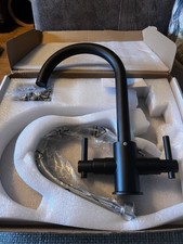 Black Kitchen Sink Taps Mixers Dual Lever Monobloc Swivel Spout Matt 