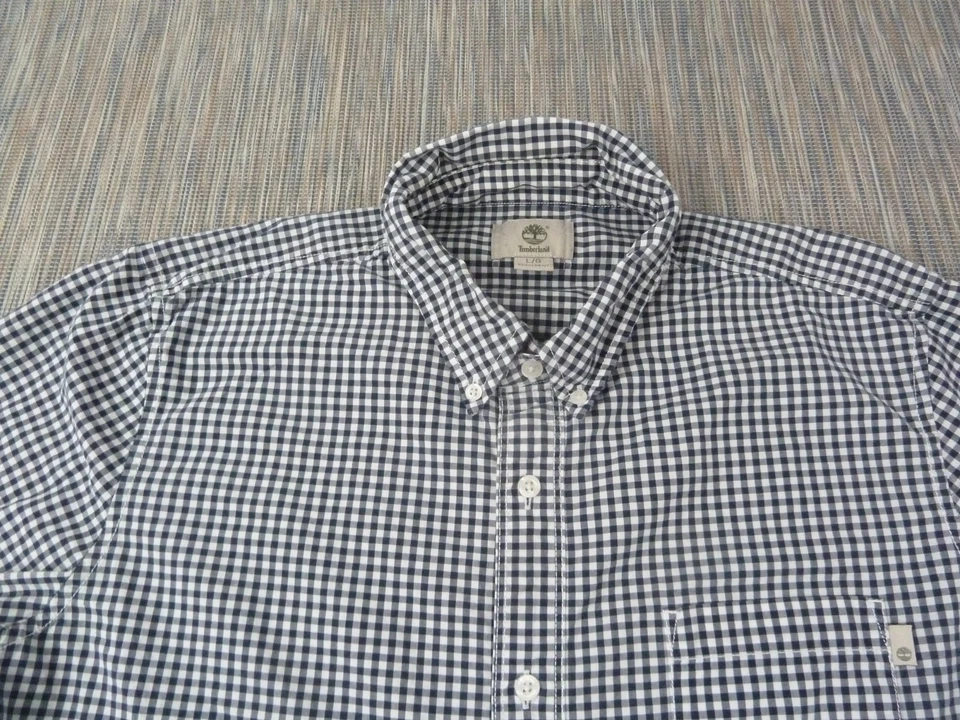 Timberland Shirt Mens Large Regular Fit Navy Gingham Check 100% Cotton Casual - Image 2 of 4