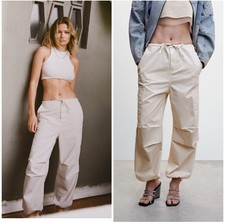 NWT M MNG Mango Off White Cream Parachute Cargo Pants -