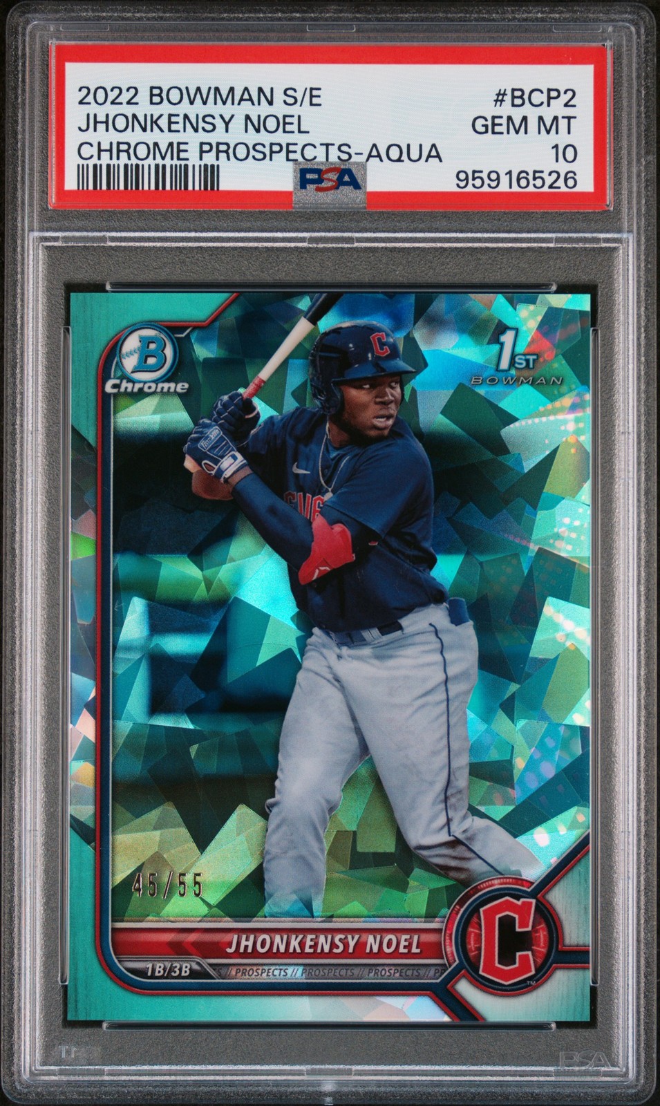 2022 Bowman Sapphire Chrome Prospects #BCP2 Jhonkensy Noel Aqua /55 PSA 10