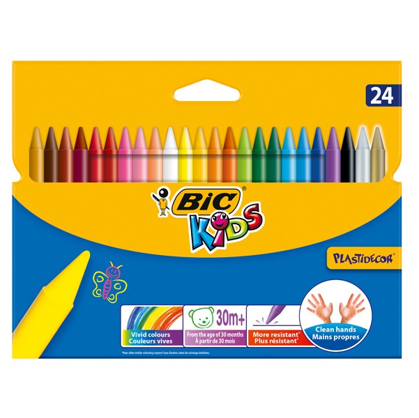 Pastelli a Cera Plastidecor Kids Bic - 8 mm - 8297721 (Assortiti Conf. 24)