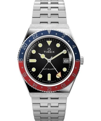 Herrenuhr TIMEX Q DIVER GMT TW2V38000 Stahl Schwarz Vintage SWISS MADE