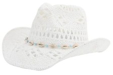 Straw Cowboy Hat for Women and Men with Shapeable Wide Brim One Size White-m