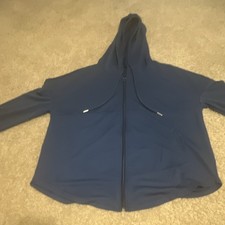 Women s Blue Solid Hooded Full Zip Hoodie Jacket Long Sleeve Activewear M