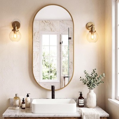 Vanity Long Oval Wall Mirror HD Tempered Glass Bathroom Mirror for Over Sink