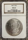 1882-S Morgan Silver Dollar NGC MS64 - Brilliant Uncirculated Certified Coin