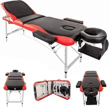 Merax Portable Massage Table Adjustable Height Folding Massage Bed Black And Red