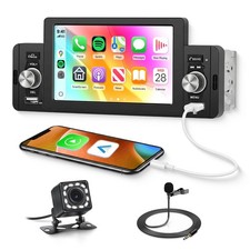 Carplay Single Din Radio 5" Touch Screen Car Stereo Android Auto GPS BT Cam