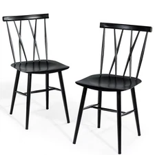 Set of 2 Tolix Metal Dining Chairs Armless Cross Back Kitchen Bistro Café Indoor