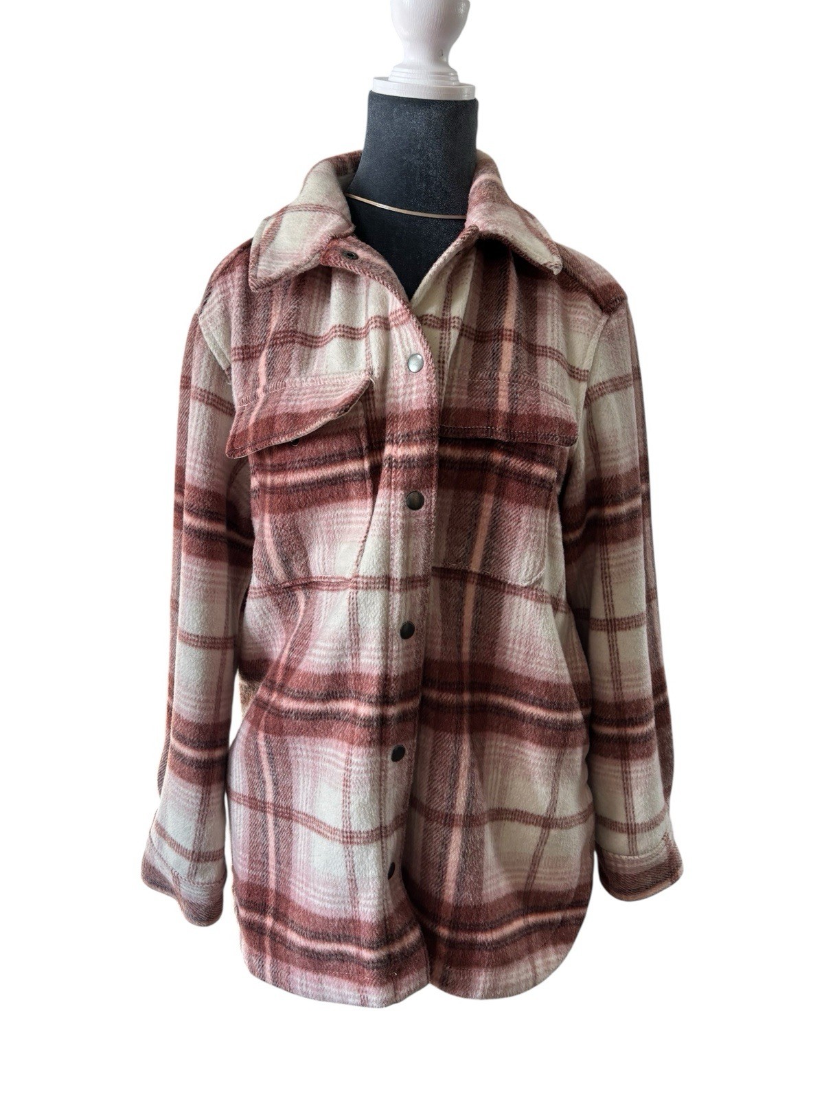 Old Navy Women’s Pink Warm Flannel Jacket  Size Small Button Up 4 Pockets