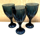 3 NORITAKE DARK BLUE "ENTREE" 7" STEMMED WATER/WINE GLASSES EXCELLENT CONDITION