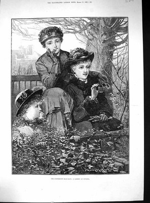 Old Print 1883 University Boat Race Garden Scene Putney Davidson Knowles 19th