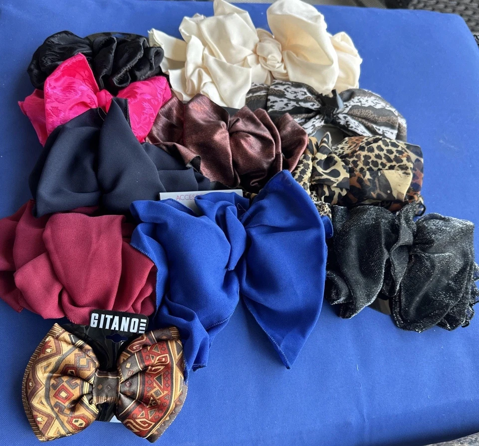 Vintage 90s Hair Bows Spring Clip Barrettes Lot of 11 Satin Chiffon Large - Image 2 of 2