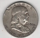 1958 D FRANKLIN HALF DOLLAR 90% SILVER DENVER MINT .50¢ UNITED STATES OF AMERICA