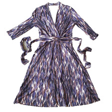 PHASE EIGHT Ladies UK 12 DRESS Faux Wrap Tie Waist Stretch V-Neck Purple Pattern