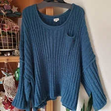 POL Women's Teal Pullover Sweater Size L Fuzzy Ribbed Oversized