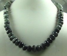 329cts Natural CATS EYE FACETED CUT  BEADS NECKLACE STRAND / CHOKER SILVER CLASP