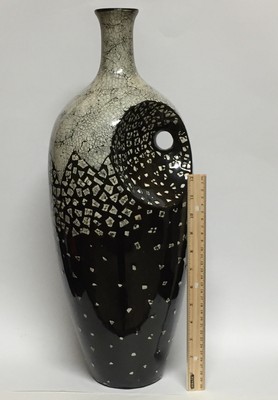 Large Ceramic Modern Black And White Crackle Owl Vase 21 Ebay
