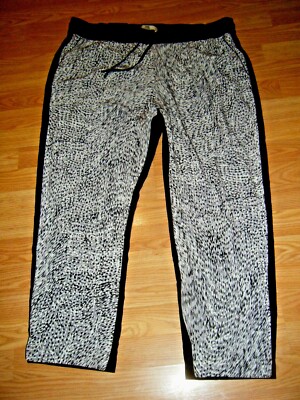 NWT BANANA REPUBLIC ELASTIC WAIST/DRAWSTRING BLACK/WHITE ANKLE PANTS XL $69.99