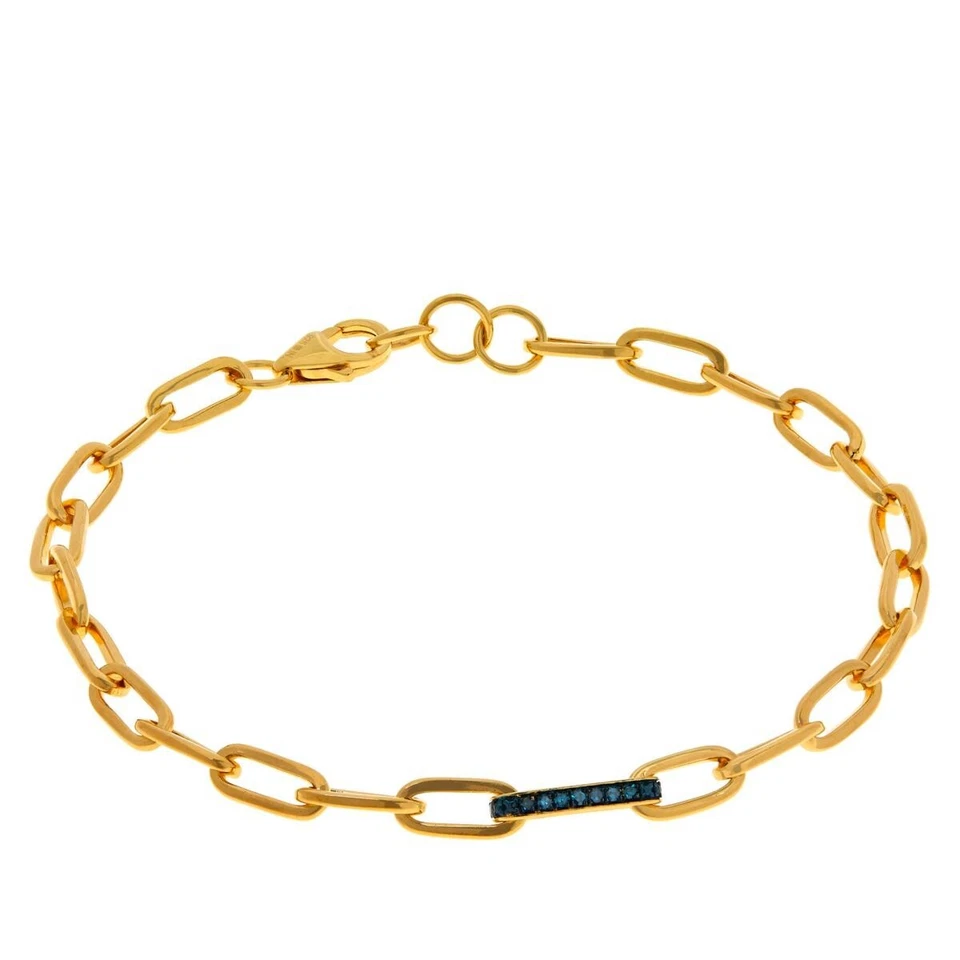 Nova pulseira corrente clipe de papel prata esterlina folheada a ouro diamante azul, 8,25 pol - Imagem 3 de 4