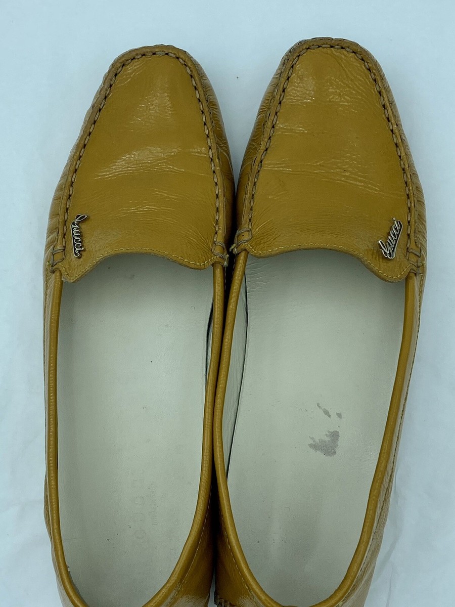 Gucci Driving Moccasins Flats Patent Leather Mustard US SZ  display picture 1