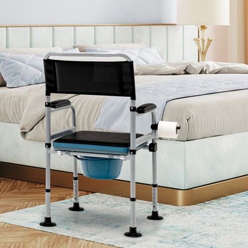 4-in-1 Bedside Commode Folding Toilet Chair Shower Chair Mobile Toilet Chair - Picture 4 of 10