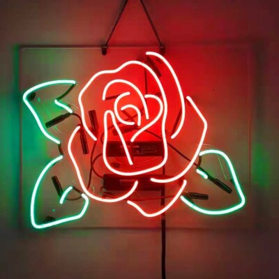 Red Rose Neon Sign 19x15 Lamp Beer Bar Pub Flower Shop Store Wall Decor