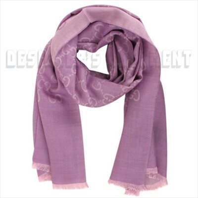 GUCCI wool silk 2-tone Amethyst lilac & pink GG scarf PASHMINA