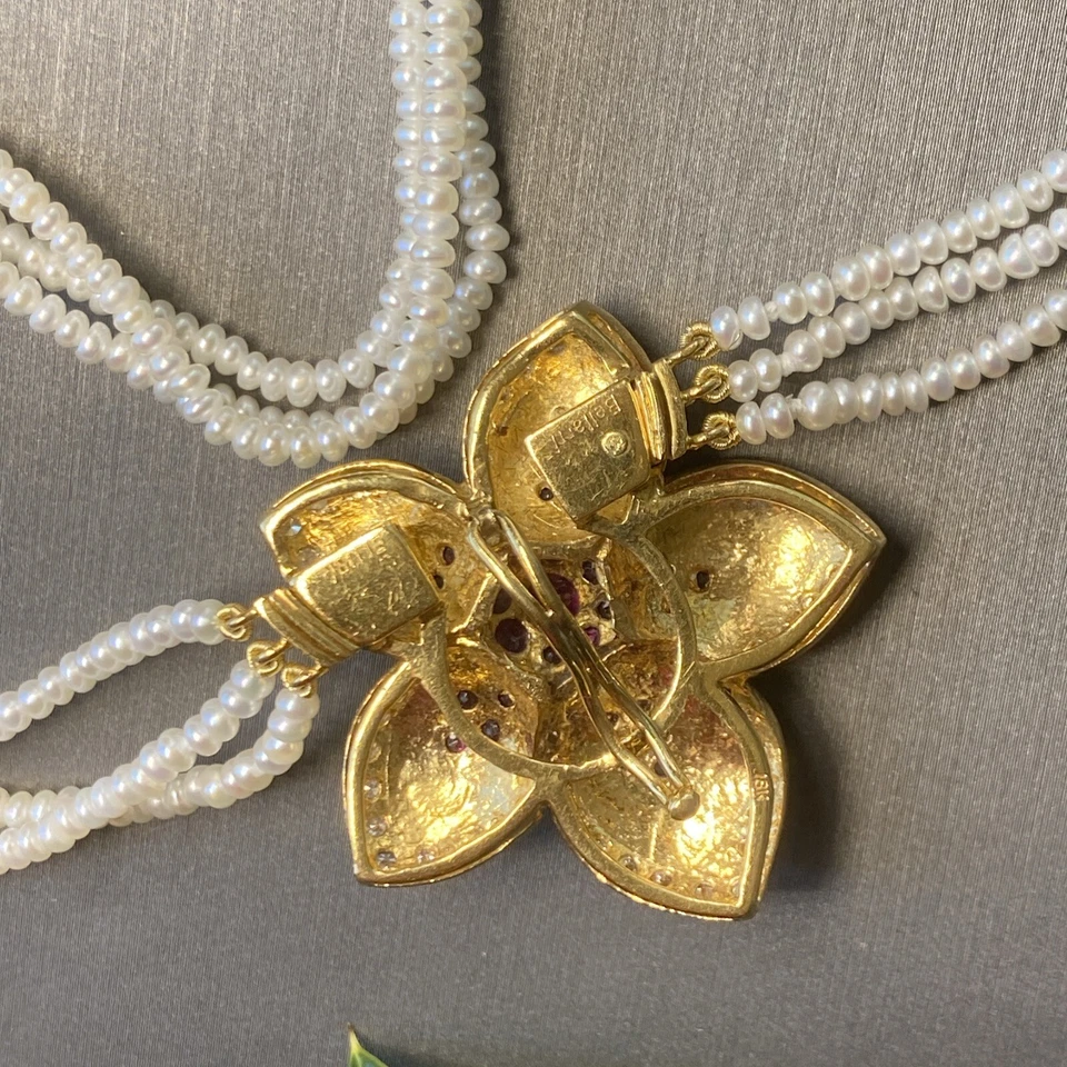 Collar Bellarri Vintage Diamante Rubí Perla Patrimonio Joyería Fina Usado 18K Foto 4 de 4