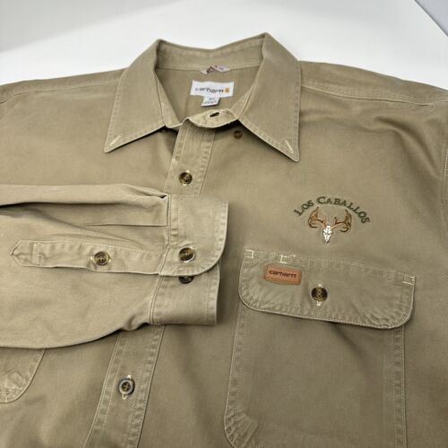 Carhartt Men's Size 2XL Original Fit Work Shirt Long Sleeved Brown Leather Patch - Picture 1 of 8