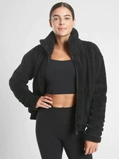 NWT ATHLETA Willow Fleece Sherpa Jacket, Black SIZE L            #599478 O0825H