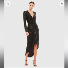 Mac Duggal 26549 Size 4 $358 Sequined High Low Front Twist Midi Dress