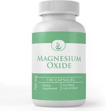 Magnesium Oxide, (100 Capsules) Always Pure, No Additives or Fillers, Lab Verifi