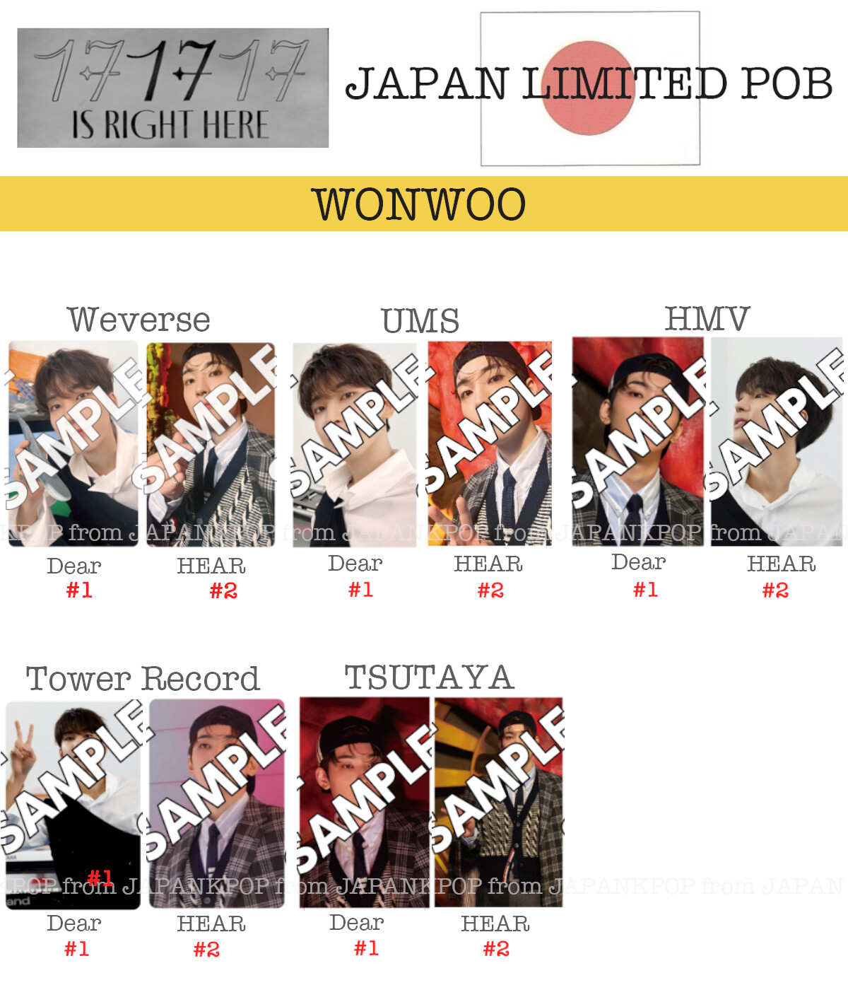 WONWOO SEVENTEEN 17 IS RIGHT HERE DEAR HEAR Japan POB Photocard weverse ...