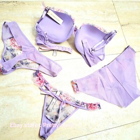 Victoria's Secret Dream Angels Push Up bra set embroidery purple floral 5Z5A