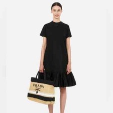 Zara Black Short Sleeve T-Shirt Shift Dress Ruffle Hem Size Small