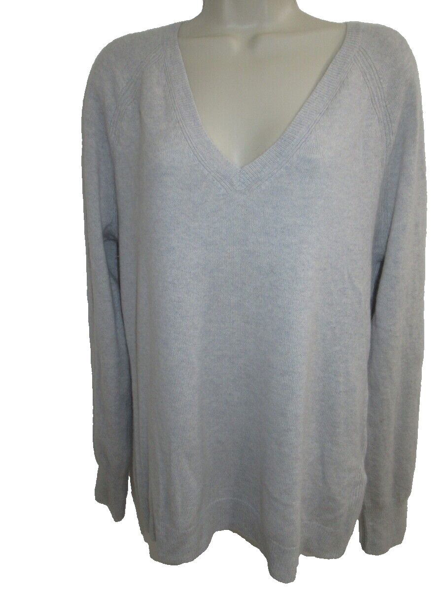 Duffy 100% Cashmere Pale Gray Blue V-neck Tunic Sweater Size L