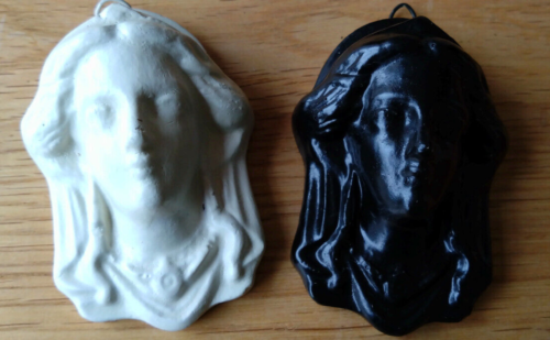 Wanddeko Gesichter weiß Schwarz 7cm Skulpturen Hängende Dekoratio - Bild 1 von 5