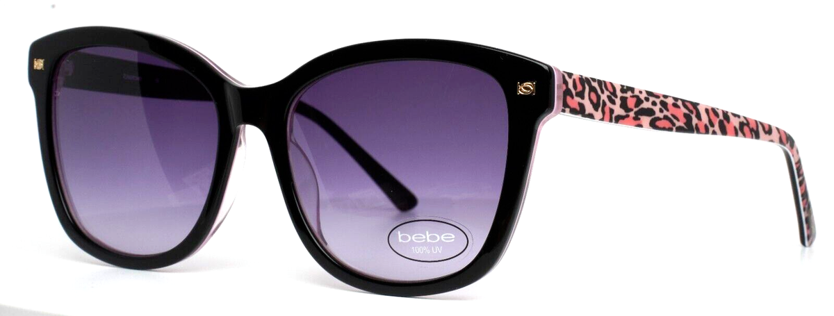 Bebe Purple Animal Print Sunglasses Glitter Cat Eye Oversized Sunnies BB7242 BEBE BB7234 001 Jet Womens Semi Cat Eye Gradient Sunglasses  main image 4